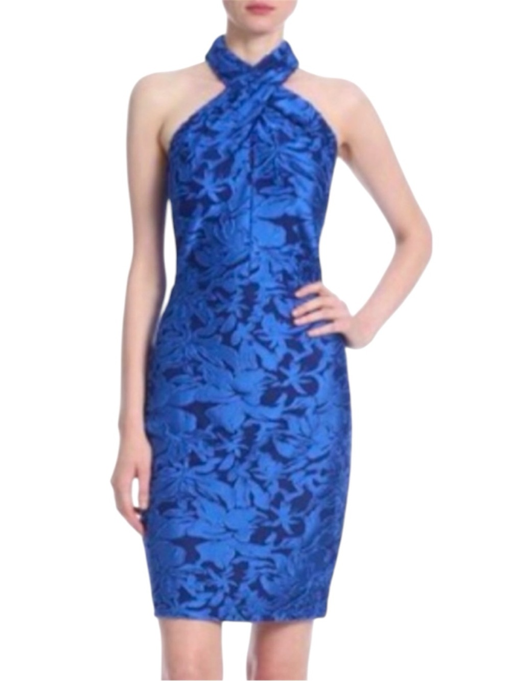 Badgley Mischka Royal Blue Twist Front Cocktail Mini Dress